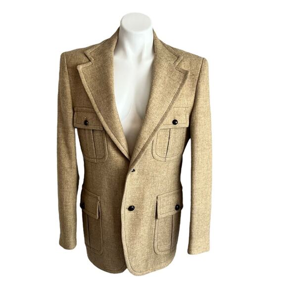Vintage Wool Blazer MacAll Fifth Avenue Camel Tweed Hunt Jacket Patch Pockets - Picture 7 of 16
